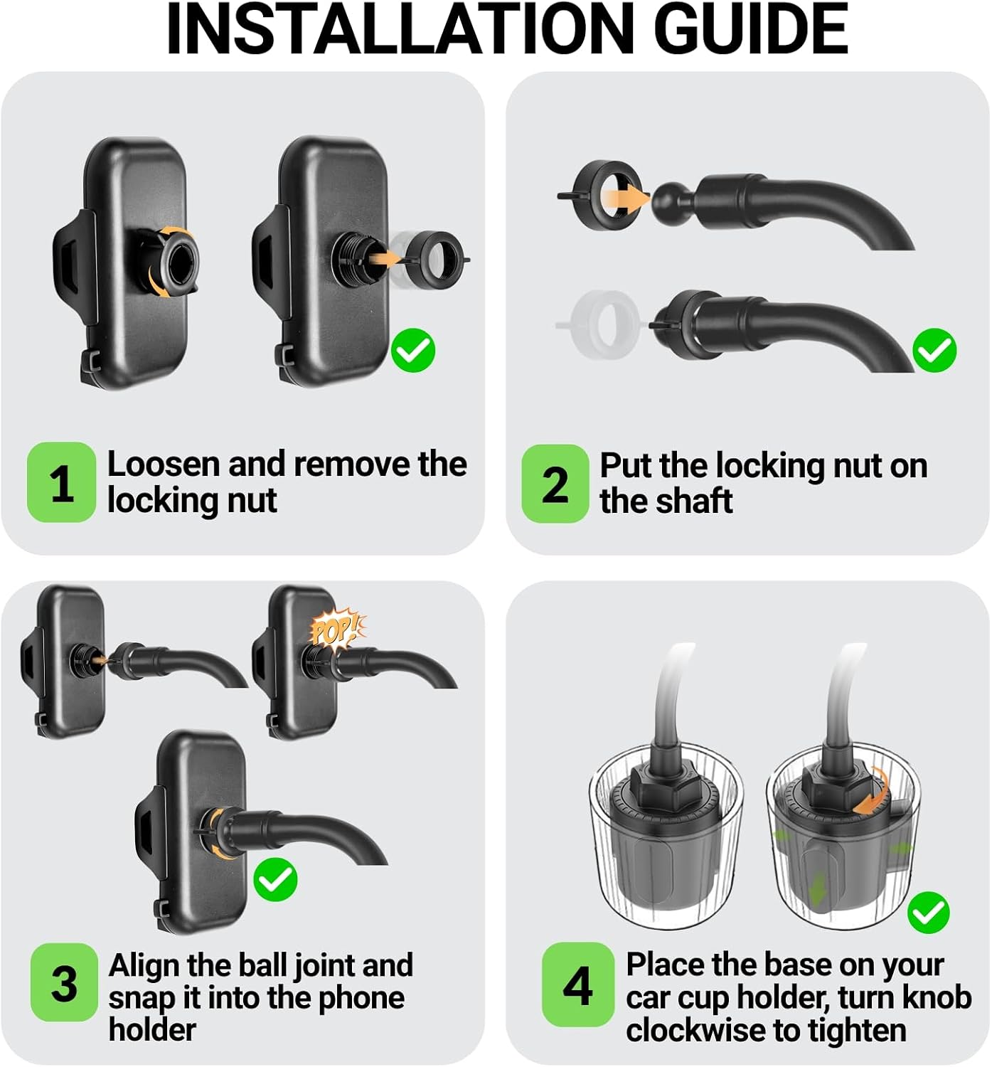 Cup Holder Phone Mount 15 Inch Adjustable Gooseneck Arm for Car | Adjustable long arm and stable cup holder base keep your phone secure, easy to reach, and clear to view while driving
